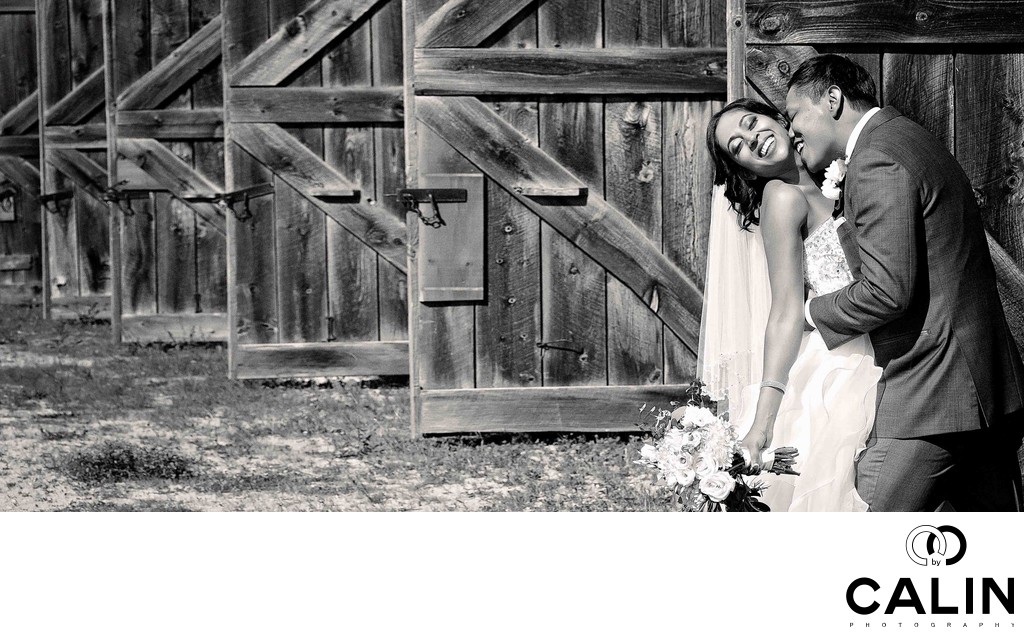 Bride and Groom Portrait at Tractor Barn