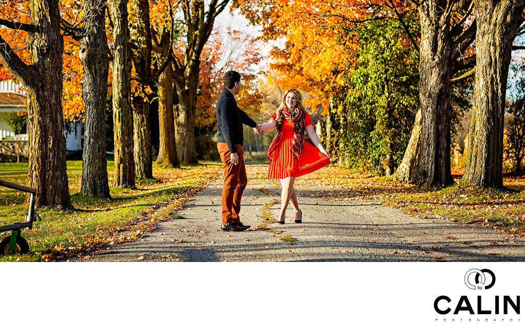 Fall Engagement Photo in Unionville