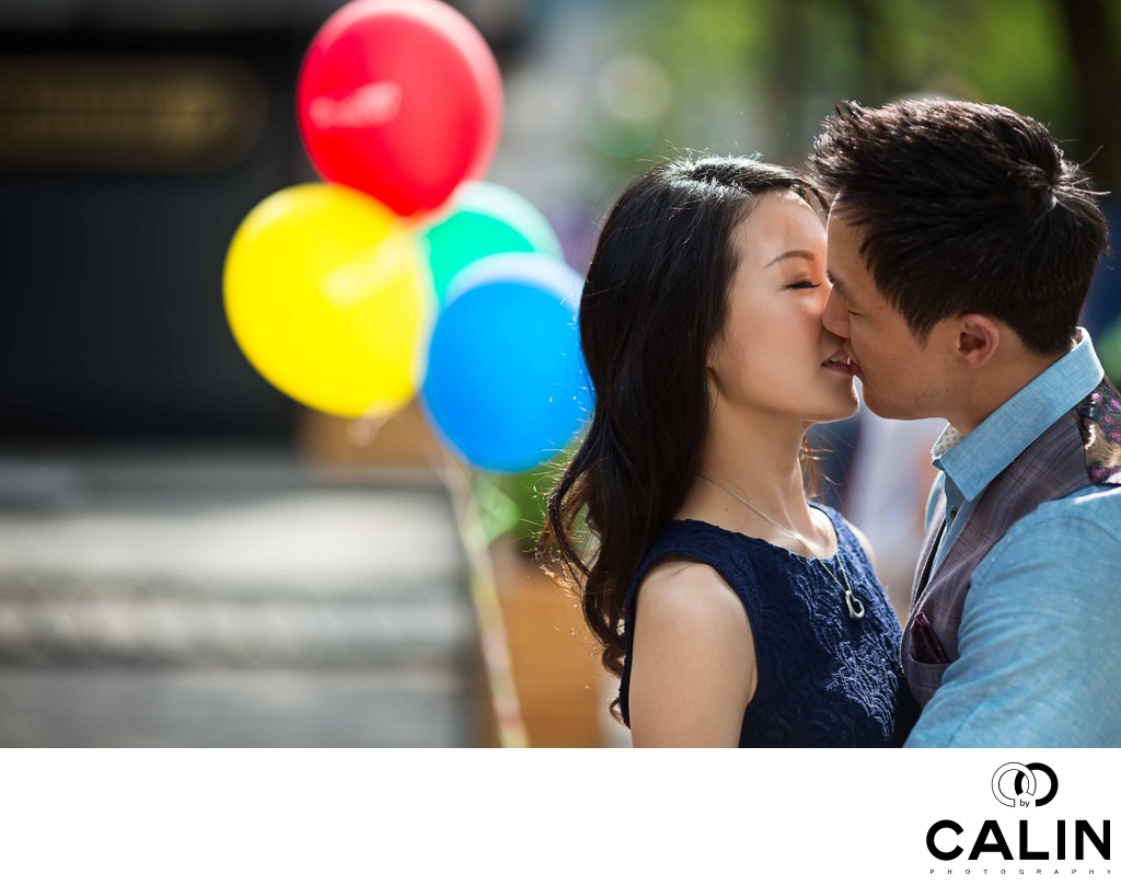 Engaged Couple Kissing in Yorkville