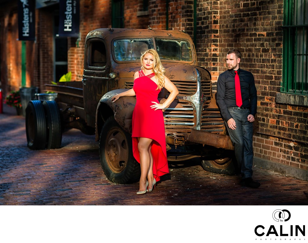 Engagement Photos of Couple by Old Truck
