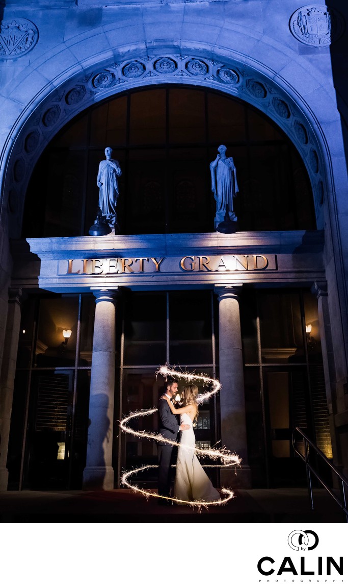 Bride and Groom in Front of Liberty Grand