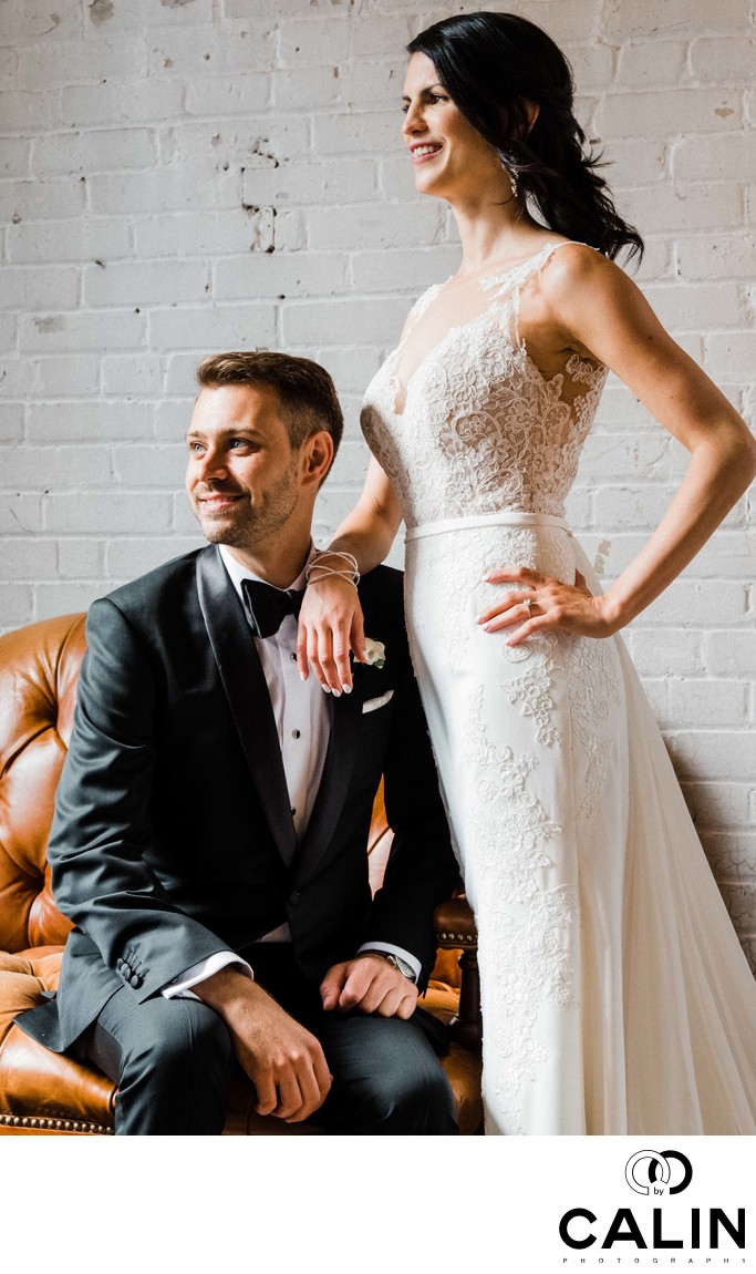 Edgy Portrait of Newlyweds at Storys Building Wedding