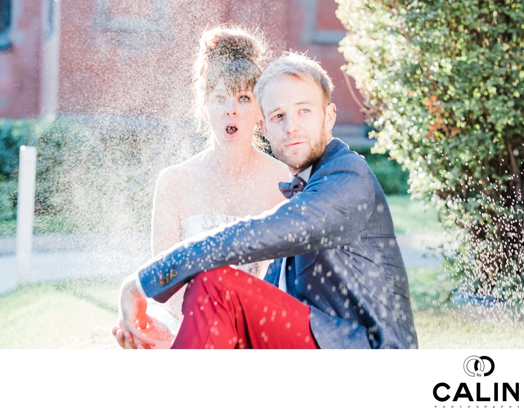 Engaged Couple Sprayed During Photo Shoot at Hart House