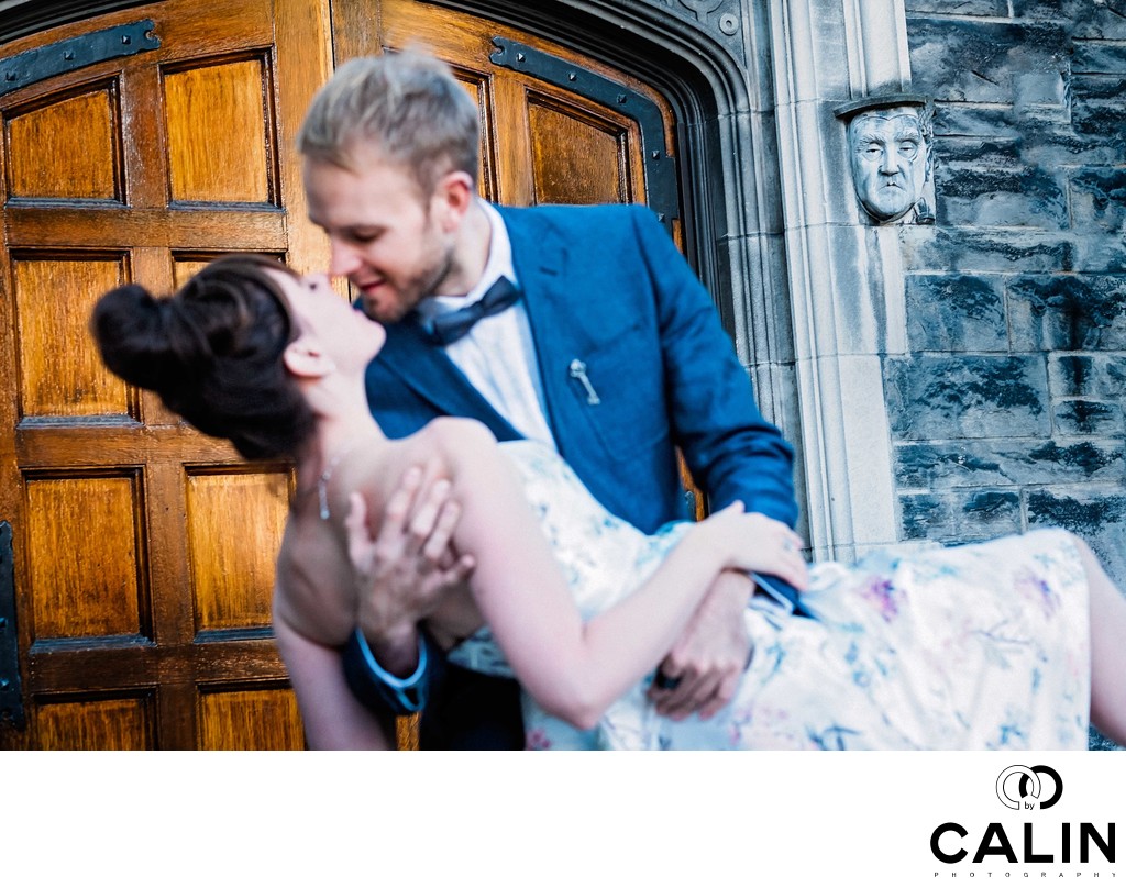 Man Dips His Fiancee During Hart House Engagement Shoot