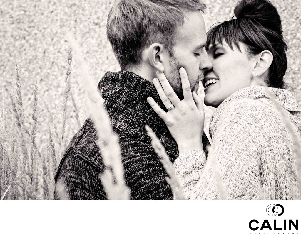 Romantic Kiss During Engagement Session at Hart House