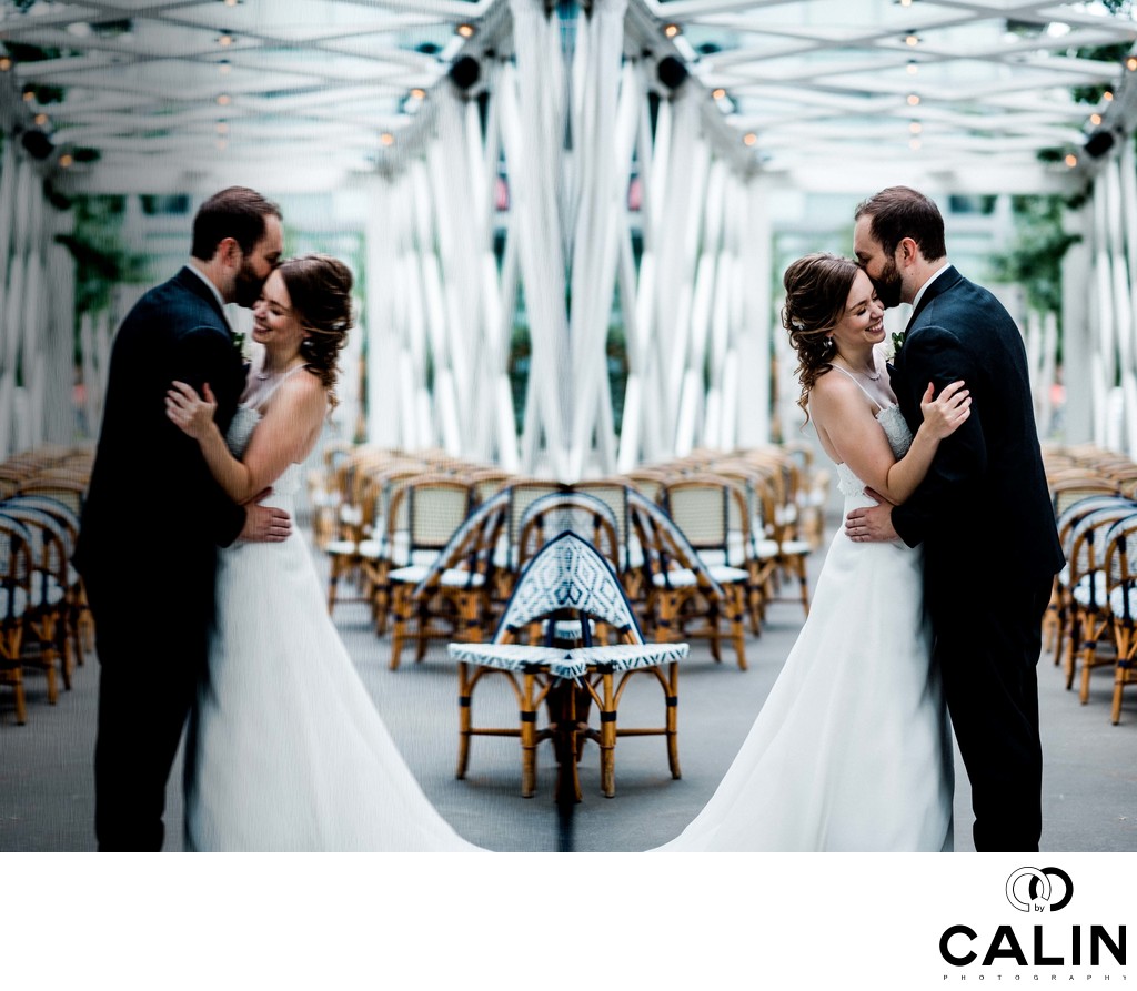Reflection of Newlyweds at a Thompson Hotel Toronto Wedding
