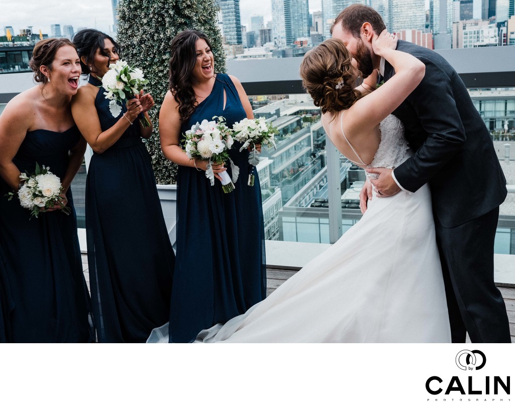 First Kiss at a Thompson Hotel Toronto Wedding