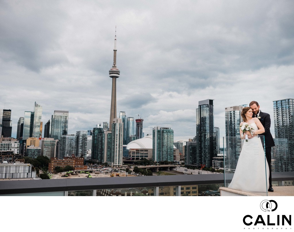 Bride and Groom Environmental Portrait at a Thompson Hotel Toronto Wedding