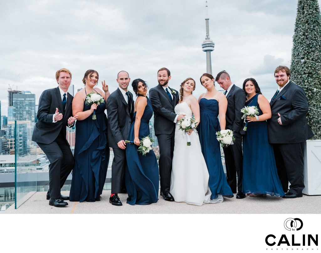 Fun Bridal Party Photo at a Thompson Hotel Toronto Wedding