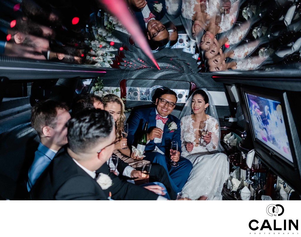 Bridal Party Photo in the Limo