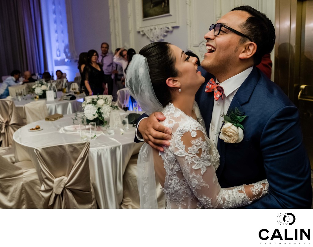Newlyweds Laugh after Wedding in the Crystal Ballroom