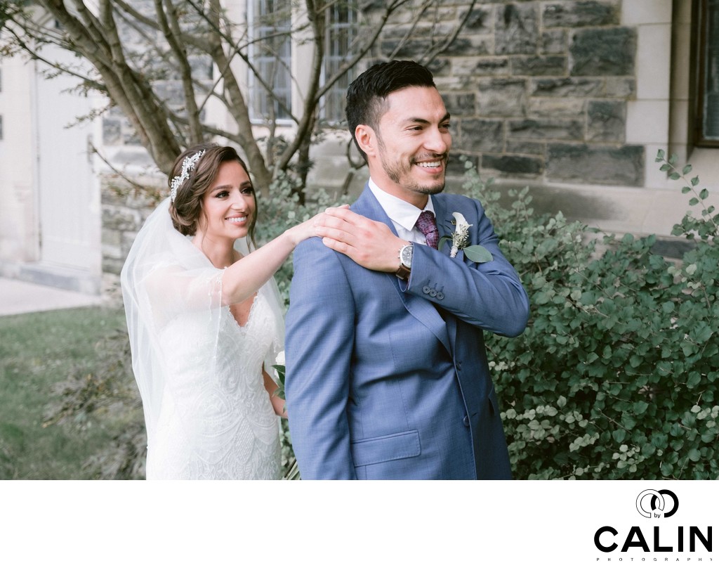 Bride Touches Groom's Shoulder