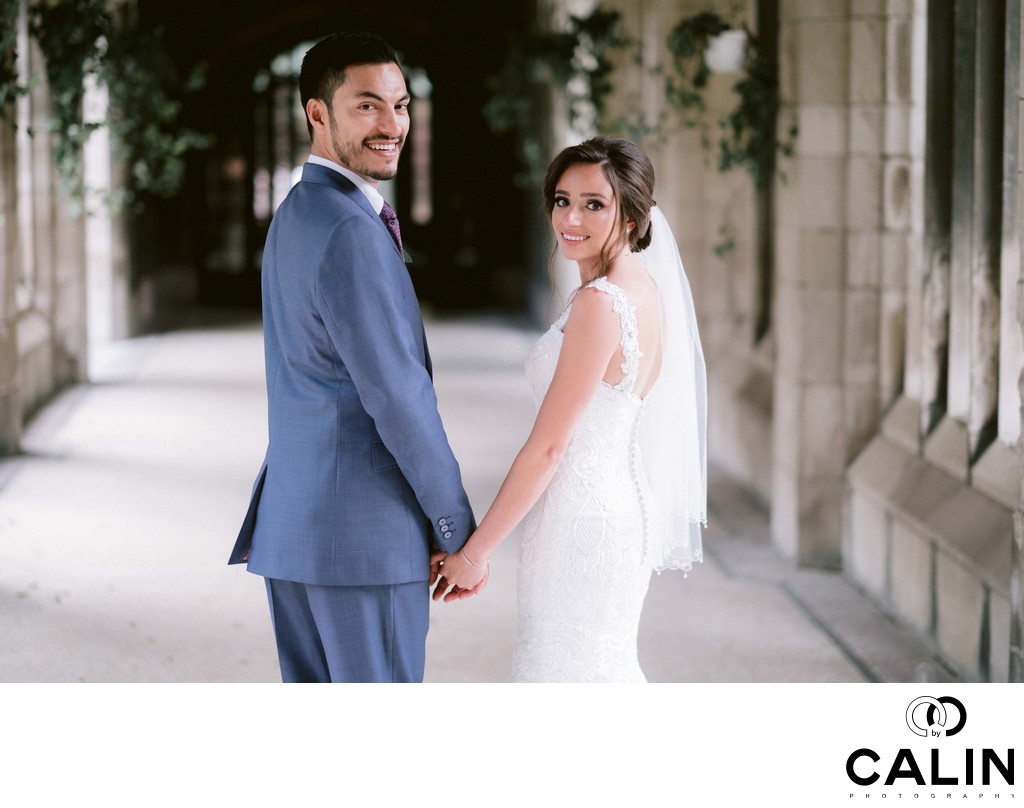 Newlyweds Turn Towards Camera