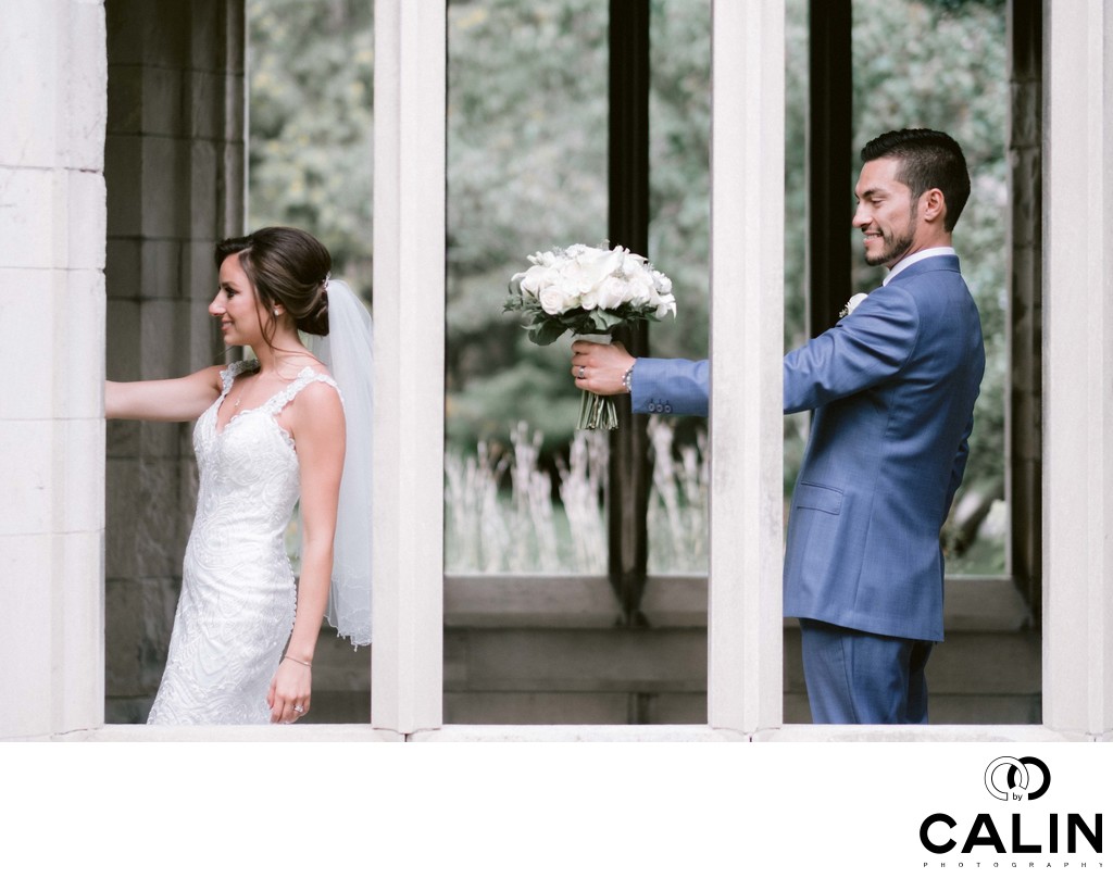 Groom offers the Bouquet to the Bride