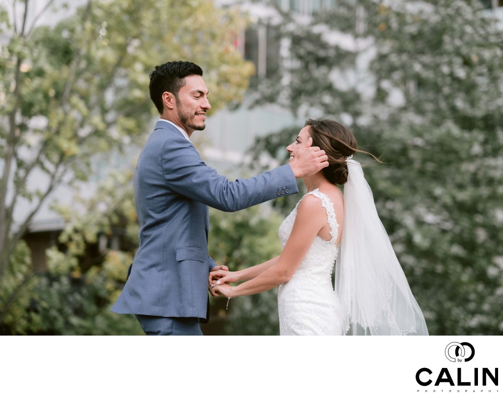 Groom Arranges Bride's Hair