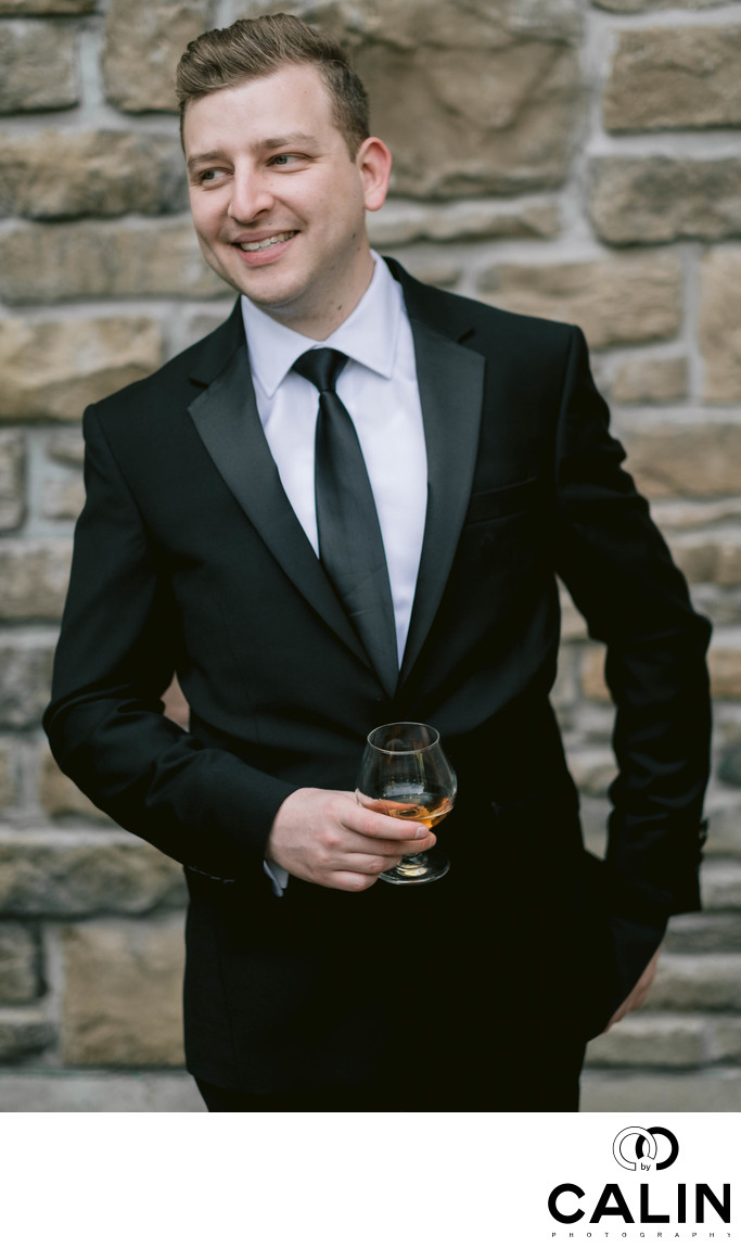 Portrait of a Happy Groom at His Old Mill Toronto Wedding