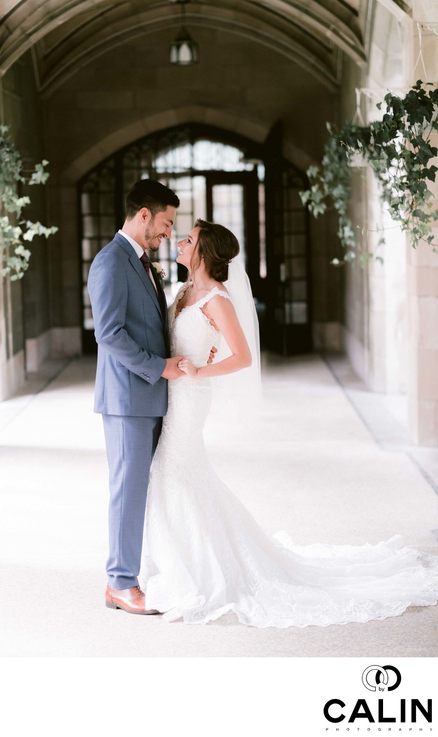 Bride and Groom Hug Before They Kiss