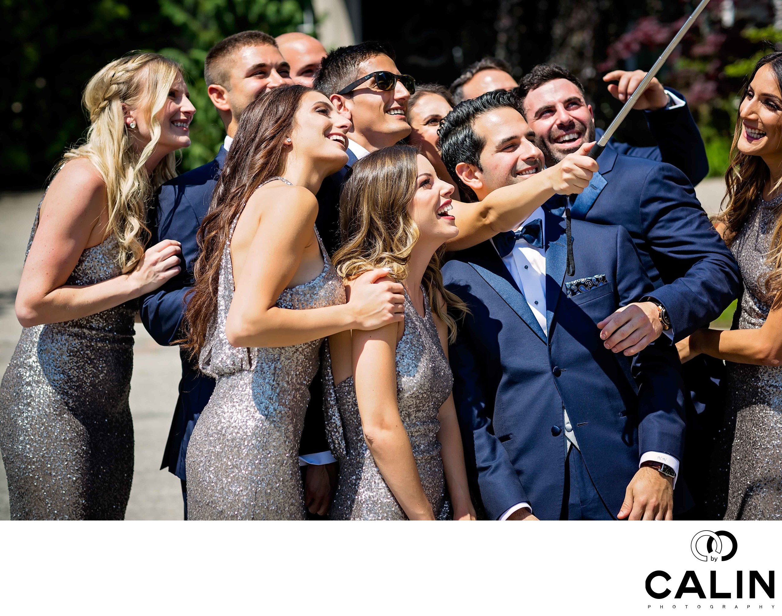 Bridal Party Take Selfies Chateau Le Parc Wedding