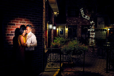 Night Engagement Photo Village Square Burlington