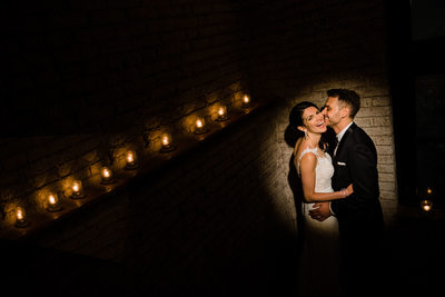Night Photo of Married Couple at Storys Building Wedding