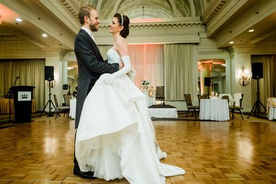 Bride and Groom Dance in the Vanity Fair Ballroom