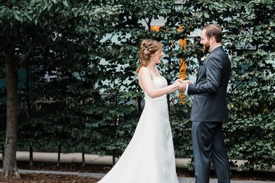 Bride and Groom See Each Other at their Thompson Hotel Toronto Wedding