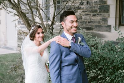 Bride Touches Groom's Shoulder
