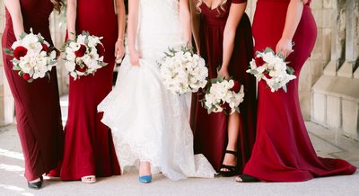 Portrait of Bridal Party Shoes and Flowers
