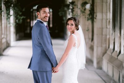 Newlyweds Turn Towards Camera