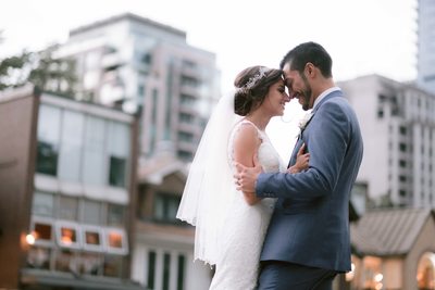 Bride and Groom Hug in Yorkville