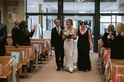 Bride Walks Down the Aisle at Kortright Wedding