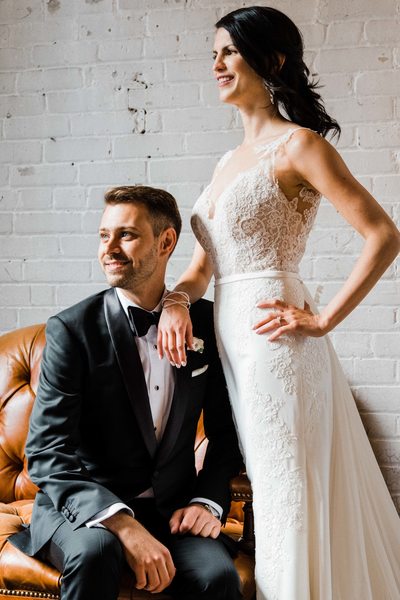 Edgy Portrait of Newlyweds at Storys Building Wedding