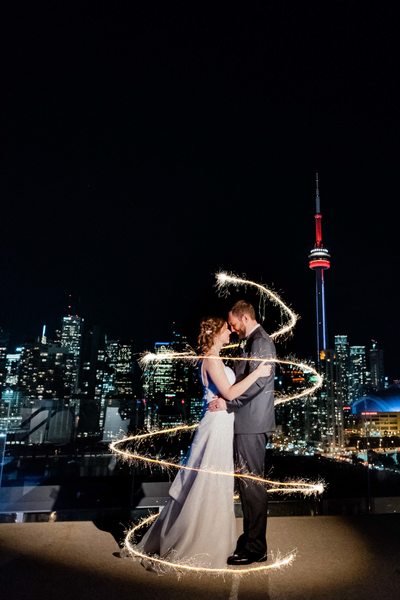 Newlyweds Sparklers Portrait at a Thompson Hotel Toronto Wedding
