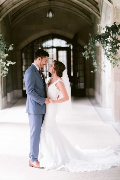 Bride and Groom Hug Before They Kiss