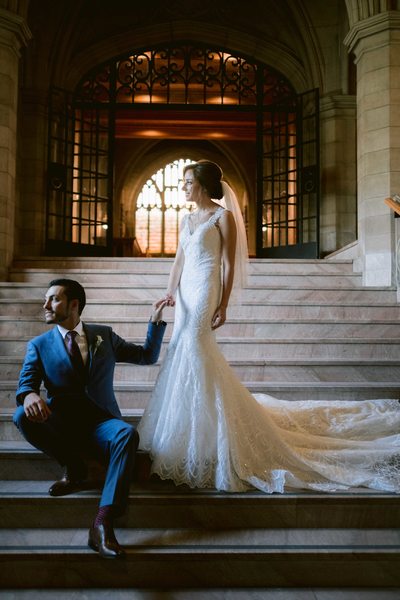 Newlyweds Look Outside