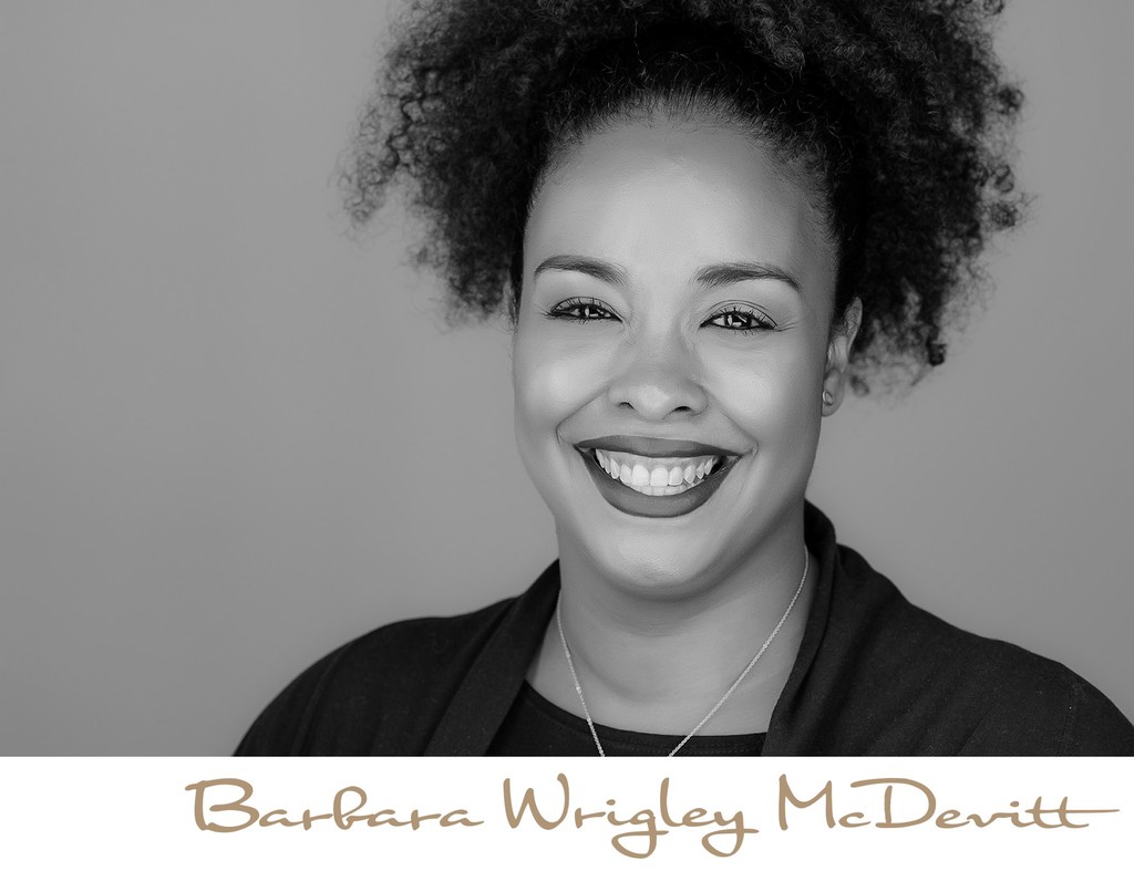 Black and White Portrait of African American Makeup Artist