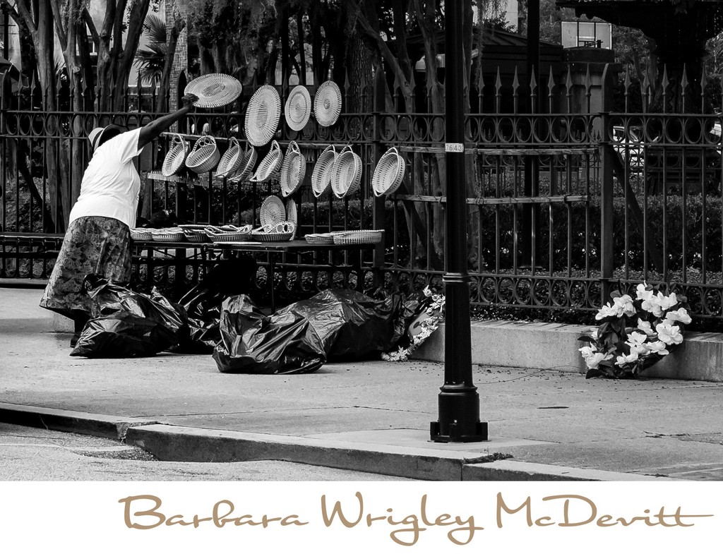 Gullah Geechee woman selling homemade baskets
