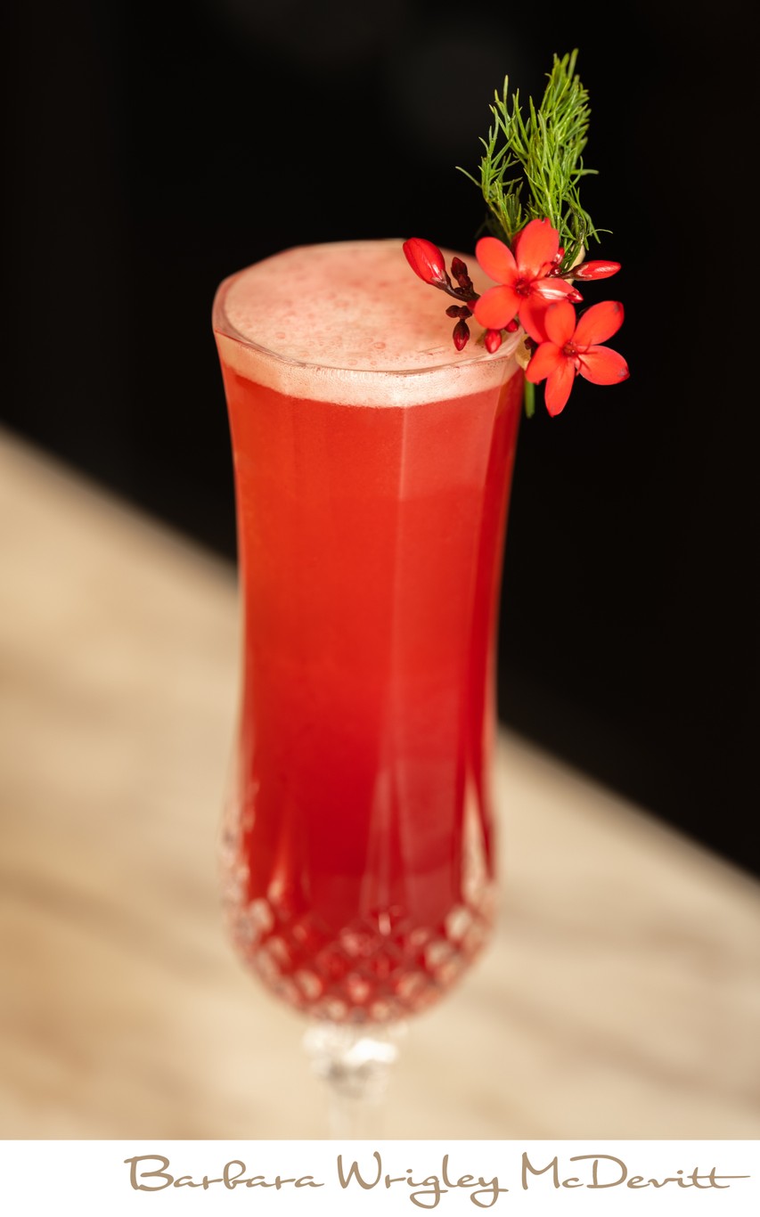 Christmas Cocktail with Poinsettia Garnish