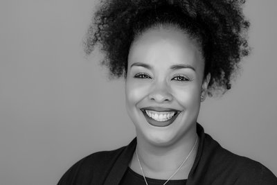 Black and White Portrait of African American Makeup Artist