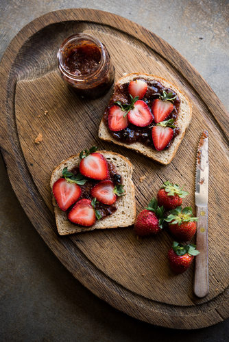 Strawberry jam on toast