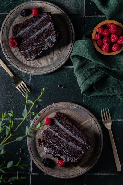 Two Slices of Chocolate Cake