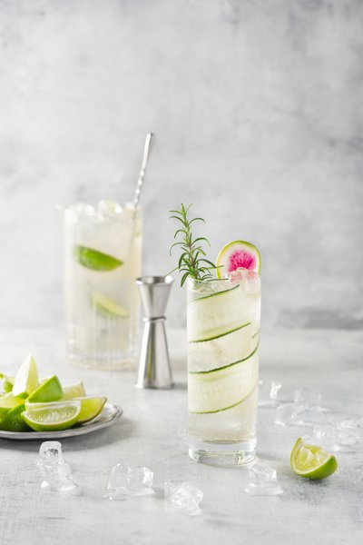 Cucumber Cocktail with Watermelon Radish Garnish