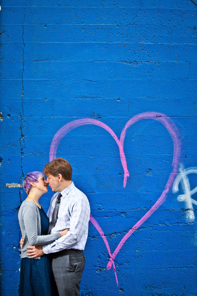 Graffiti engagement portrait in Portland