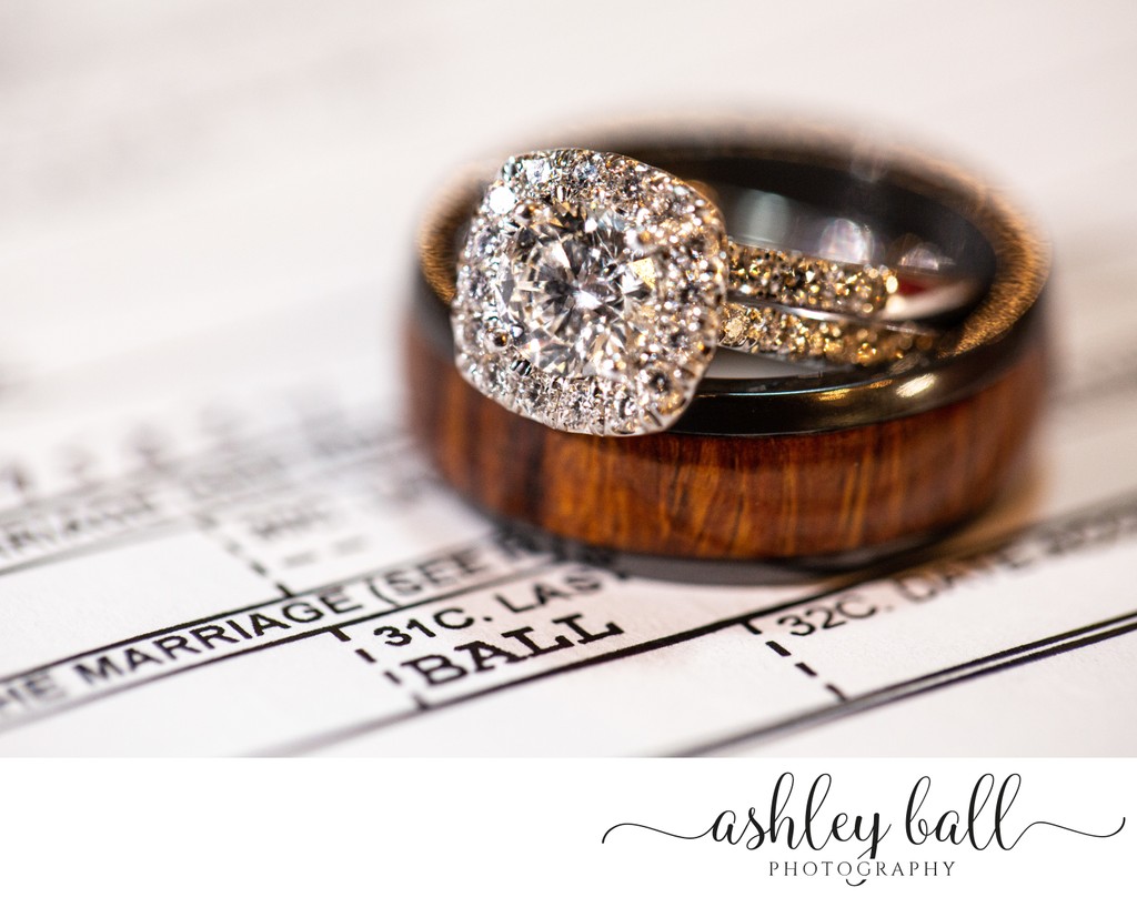 Creative wedding ring photos with marriage license 