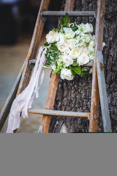 White bridal bouquet at Joyful Ranch wedding venue 
