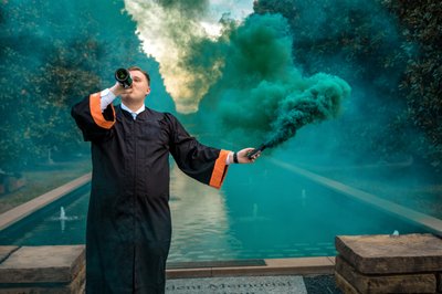 College Graduation Photo with Champagne and Smoke