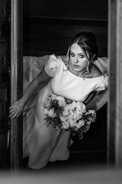 Bride on Staircase at Laurel Hall