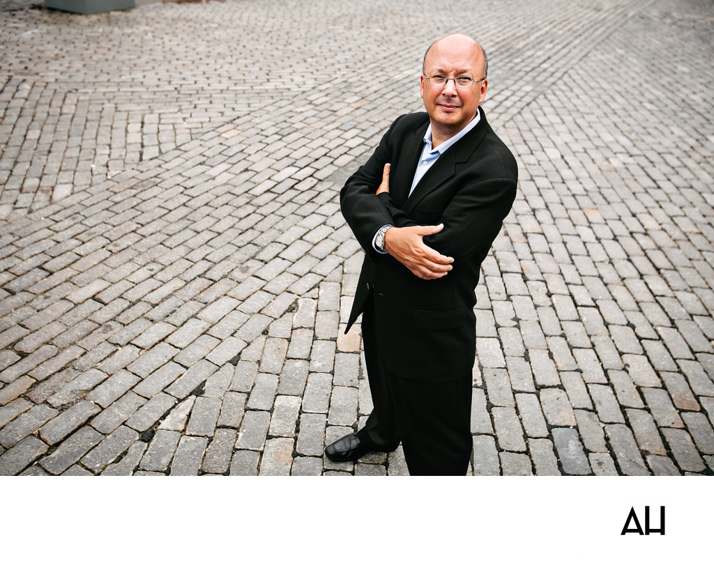 Executive Portrait on Cobblestone Plaza