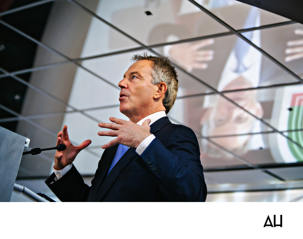 Tony Blair speaking at an event in Abu Dhabi