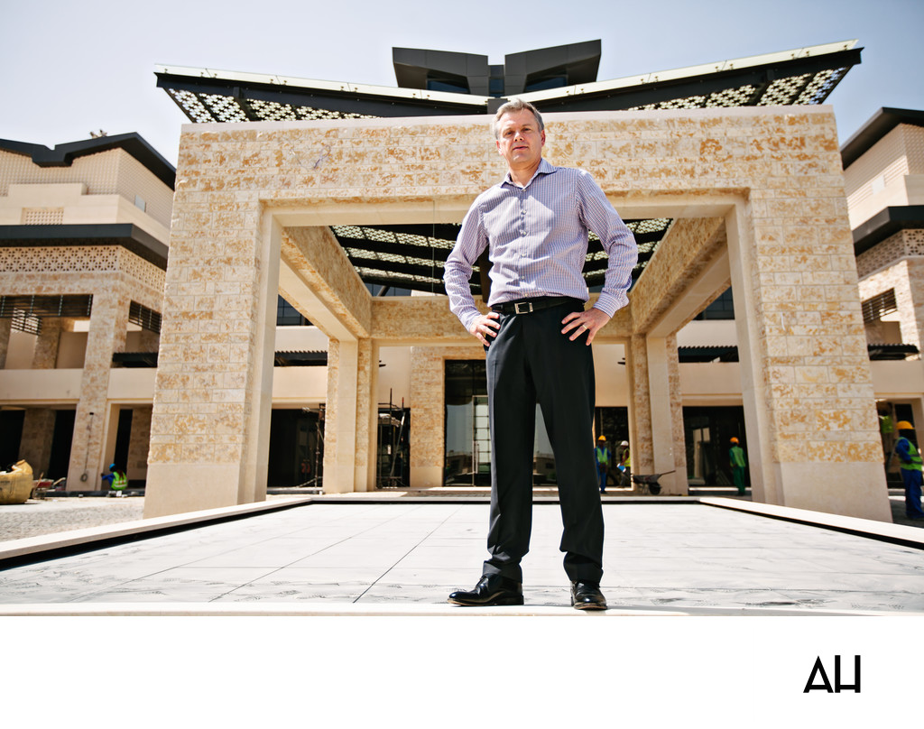 Corporate Executive Outside a Modern Building